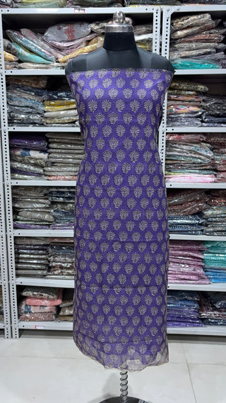 Hand block kota doria suit set for office wear (with Lining included)