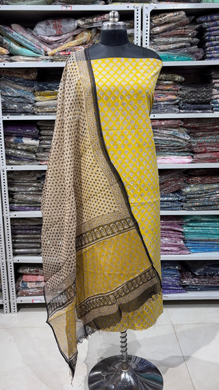 Cotton Handblock Office Wear Suit fabric with Kota doria Dupatta