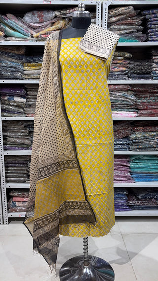 Cotton Handblock Office Wear Suit fabric with Kota doria Dupatta