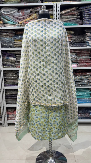 Handblock Chanderi Suit Material with Chanderi Dupatta(Lining Included)