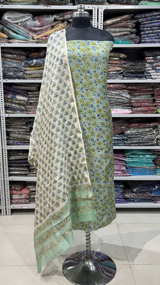 Handblock Chanderi Suit Material with Chanderi Dupatta(Lining Included)