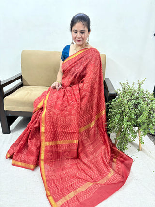Maheshwari Silk Saree with Unstitched Blouse Piece (Lining Included)