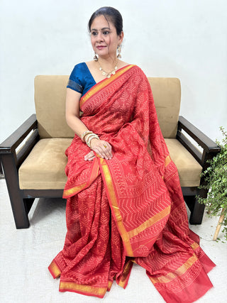 Maheshwari Silk Saree with Unstitched Blouse Piece (Lining Included)