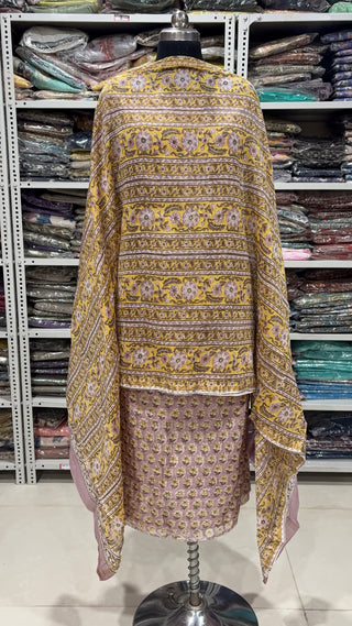 Handblock Chanderi Suit Material with Chanderi Dupatta(Lining Included)