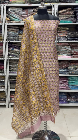 Handblock Chanderi Suit Material with Chanderi Dupatta(Lining Included)