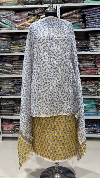 Handblock Chanderi Suit Material with Chanderi Dupatta(Lining Included)