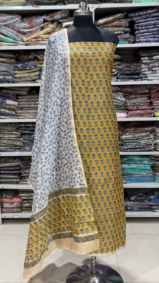 Handblock Chanderi Suit Material with Chanderi Dupatta(Lining Included)