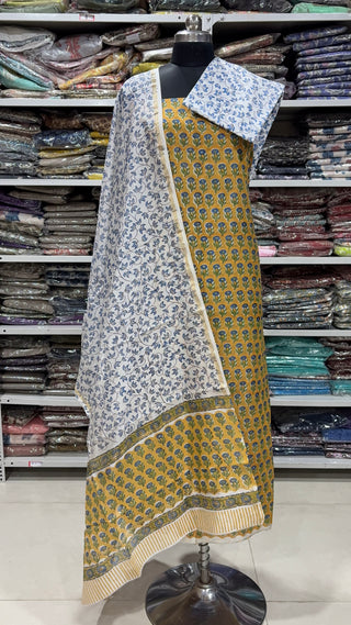Handblock Chanderi Suit Material with Chanderi Dupatta(Lining Included)