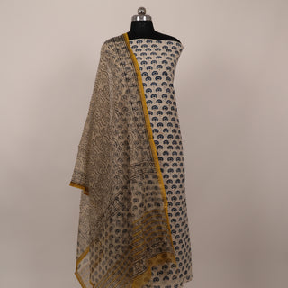 Cotton Bagru Handblock Office Wear Suit fabric with Kota doria Dupatta