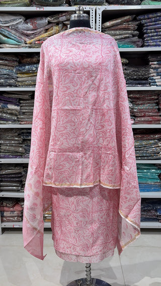 Handblock Chanderi Suit Material with Chanderi Dupatta(Lining Included)