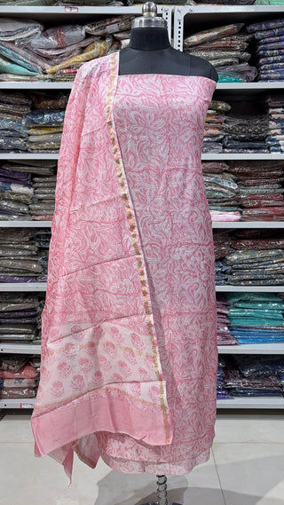 Handblock Chanderi Suit Material with Chanderi Dupatta(Lining Included)