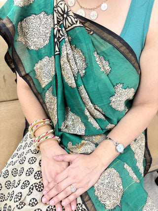 Beige Color Chanderi Silk Saree with Zari Border and Unstitched Blouse Piece (Lining Included)