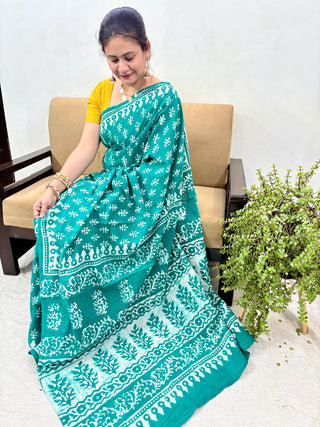 Hand Block Print Cotton Saree with Unstitched Blouse Piece