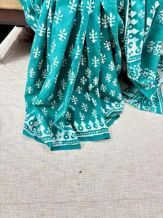 Hand Block Print Cotton Saree with Unstitched Blouse Piece