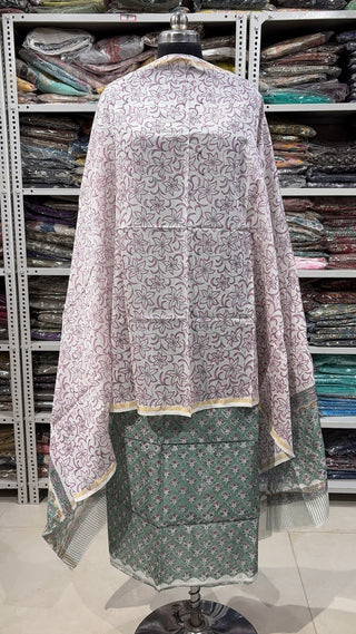 Handblock Chanderi Suit Material with Chanderi Dupatta(Lining Included)
