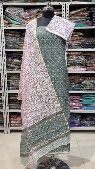 Handblock Chanderi Suit Material with Chanderi Dupatta(Lining Included)