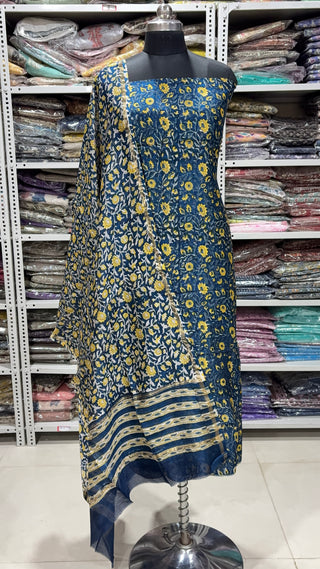Handblock Chanderi Suit Material with Chanderi Dupatta(Lining Included)