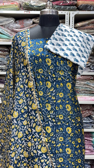 Handblock Chanderi Suit Material with Chanderi Dupatta(Lining Included)