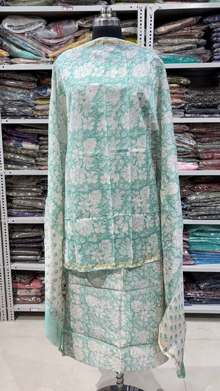 Handblock Chanderi Suit Material with Chanderi Dupatta(Lining Included)