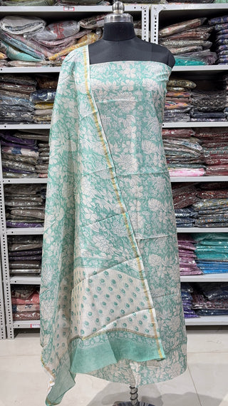 Handblock Chanderi Suit Material with Chanderi Dupatta(Lining Included)
