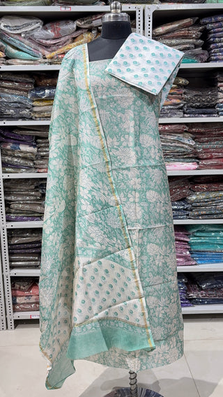 Handblock Chanderi Suit Material with Chanderi Dupatta(Lining Included)