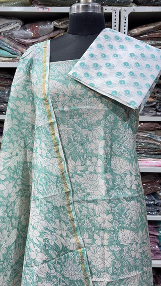 Handblock Chanderi Suit Material with Chanderi Dupatta(Lining Included)