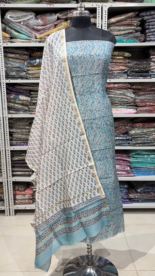 Handblock Chanderi Suit Material with Chanderi Dupatta(Lining Included)