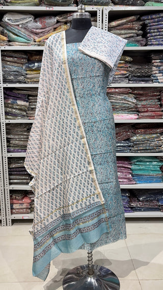 Handblock Chanderi Suit Material with Chanderi Dupatta(Lining Included)