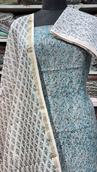 Handblock Chanderi Suit Material with Chanderi Dupatta(Lining Included)