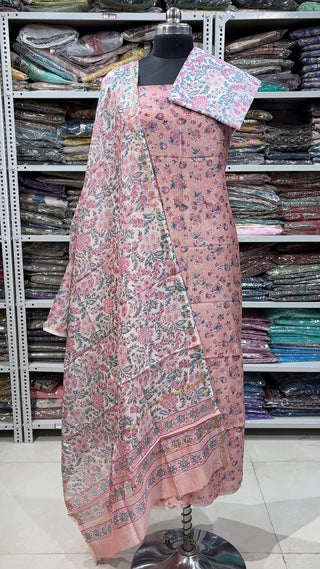 Handblock Chanderi Suit Material with Chanderi Dupatta(Lining Included)
