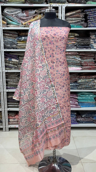 Handblock Chanderi Suit Material with Chanderi Dupatta(Lining Included)