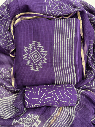 Hand block kota doria suit set for office wear (with extra lining included)