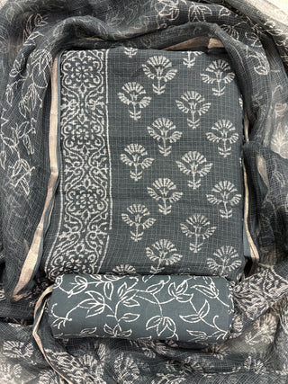 Hand block kota doria suit set for office wear (with extra lining included)