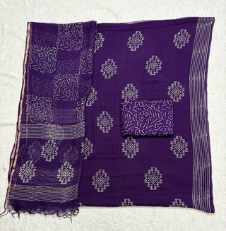 Hand block kota doria suit set for office wear (with extra lining included)