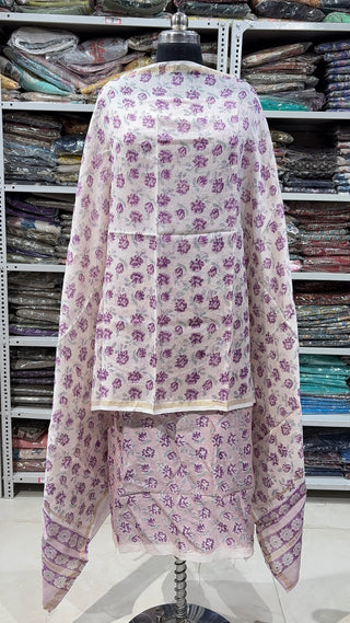 Handblock Chanderi Suit Material with Chanderi Dupatta(Lining Included)
