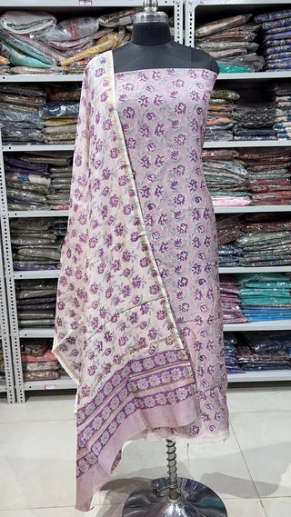 Handblock Chanderi Suit Material with Chanderi Dupatta(Lining Included)