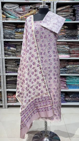 Handblock Chanderi Suit Material with Chanderi Dupatta(Lining Included)