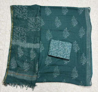 Sea green Hand block kota doria suit set for office wear (with extra lining included)