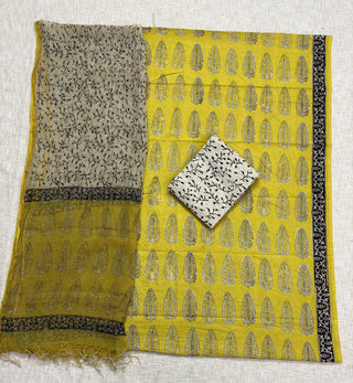 Cotton Ajrakh Handblock Office Wear Suit fabric with Kota doria Dupatta