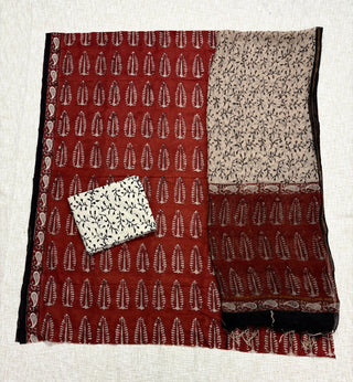 Cotton Ajrakh Handblock Office Wear Suit fabric with Kota doria Dupatta