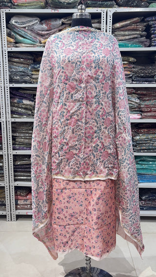 Handblock Chanderi Suit Material with Chanderi Dupatta(Lining Included)