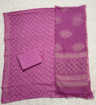 Hand block kota doria suit set for office wear (with extra lining included)