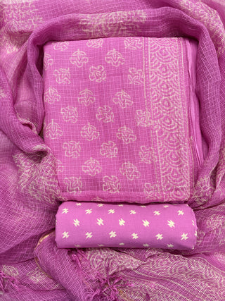 Hand block kota doria suit set for office wear (with extra lining included)