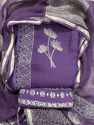 Hand block kota doria suit set for office wear (with extra lining included)