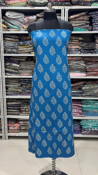 Indigo color Handblock Office Wear Suit fabric with Kota doria Dupatta