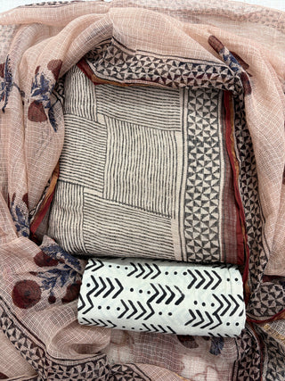 Hand block kota doria suit set for office wear (with extra lining included)