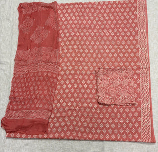 Premium Cotton Handblock Suit fabric with Chiffon Dupatta