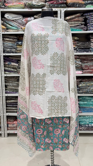 Handblock Cotton Suit Material with Cotton Dupatta