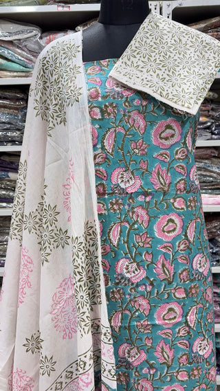 Handblock Cotton Suit Material with Cotton Dupatta