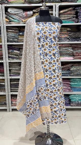Handblock Cotton Suit Material with Cotton Dupatta